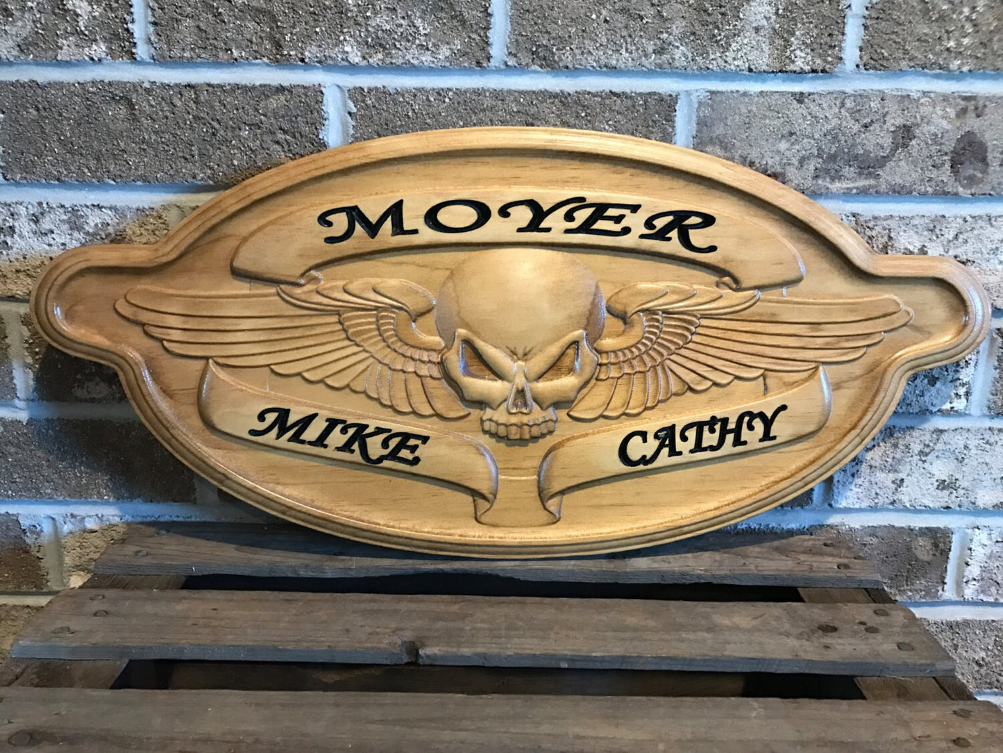 Personalized Motorcycle Skull Sign Custom Gift for him Man Cave Sign Harley Davidson Biker Distressed Rustic Wood Sign Wooden Sign Decor