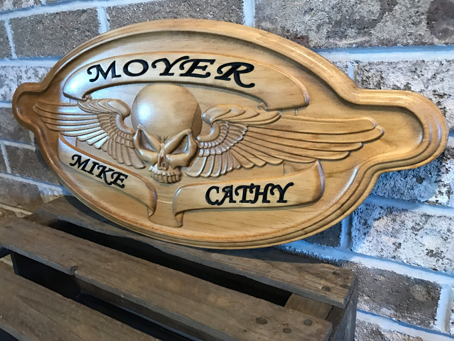 Personalized Motorcycle Skull Sign Custom Gift for him Man Cave Sign Harley Davidson Biker Distressed Rustic Wood Sign Wooden Sign Decor