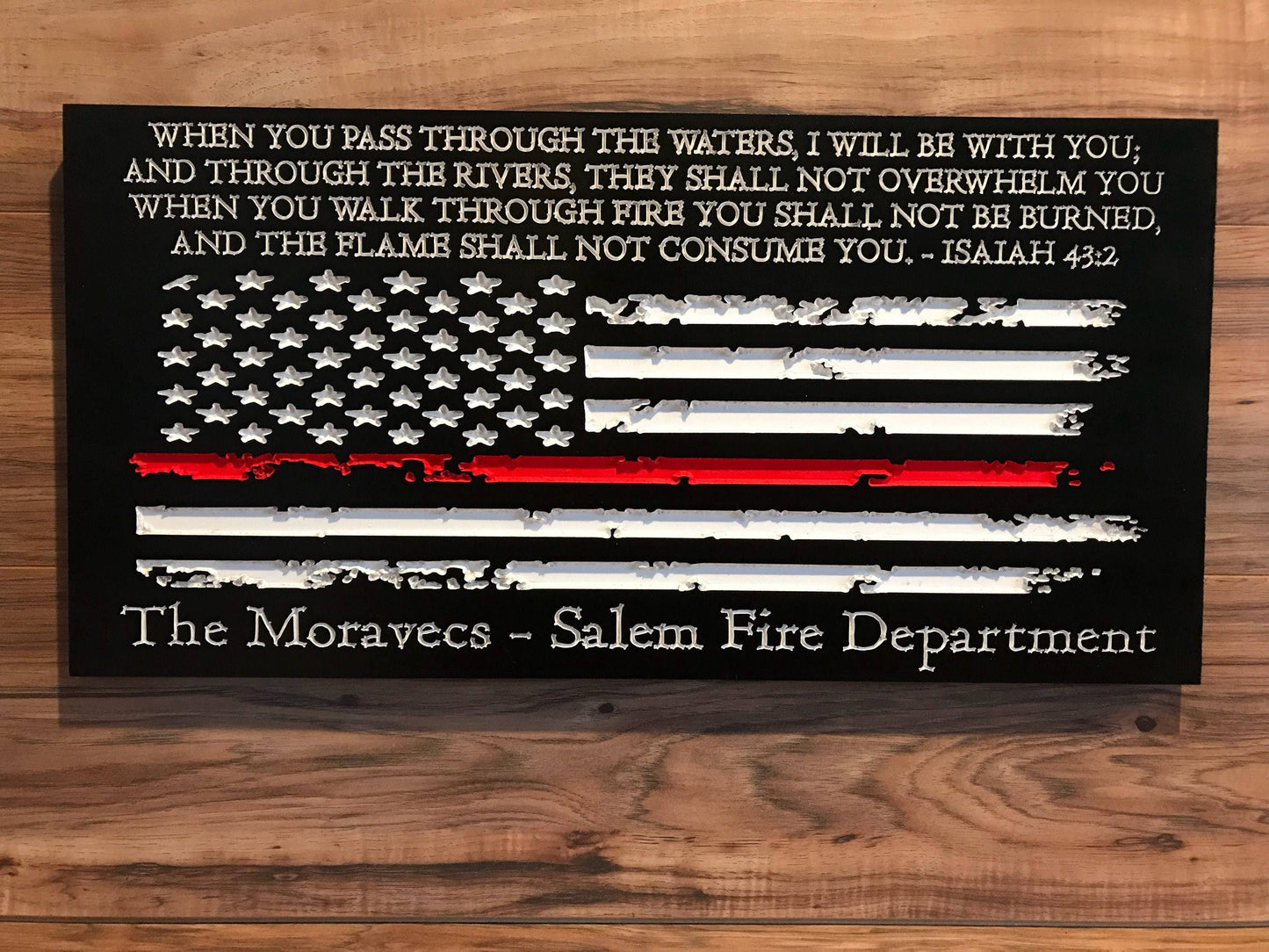 Personalized Firefighter Gift For Him with Firemans Image, Firefighter Sign, Firefighter Decor Thin Red Line American Flag