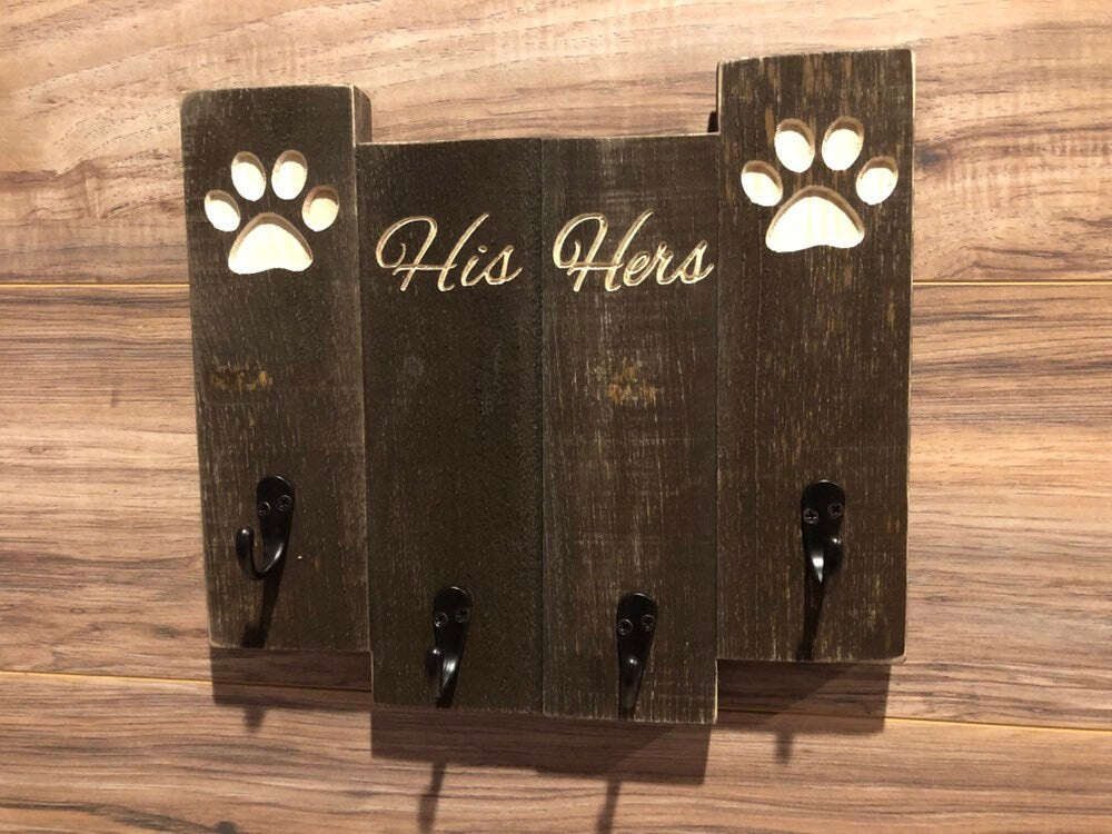 His Hers Dog Key Holder Gift for Her Anniversary Housewarming Custom Sign Home Decor Rustic Farmhouse Shabby Chic Family