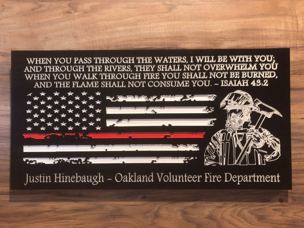 Personalized Firefighter Gift For Him with Firemans Image, Firefighter Sign, Firefighter Decor Thin Red Line American Flag