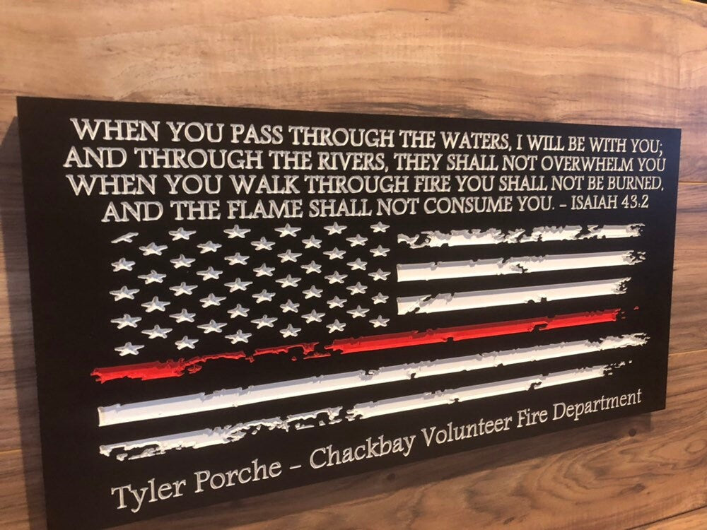 Personalized Firefighter Gift For Him with Firemans Image, Firefighter Sign, Firefighter Decor Thin Red Line American Flag