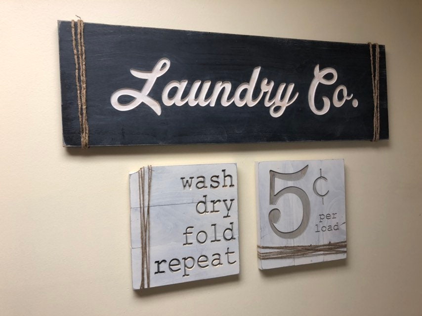 Laundry Room Decor Laundry Room Signs Wash Dry Fold Repeat Rustic Laundry Sign Set Shabby Chic Decor Reclaimed Wood Sign Farmhouse Sign