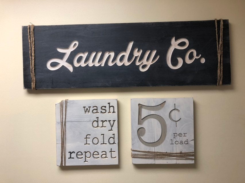 Laundry Room Decor Laundry Room Signs Wash Dry Fold Repeat Rustic Laundry Sign Set Shabby Chic Decor Reclaimed Wood Sign Farmhouse Sign
