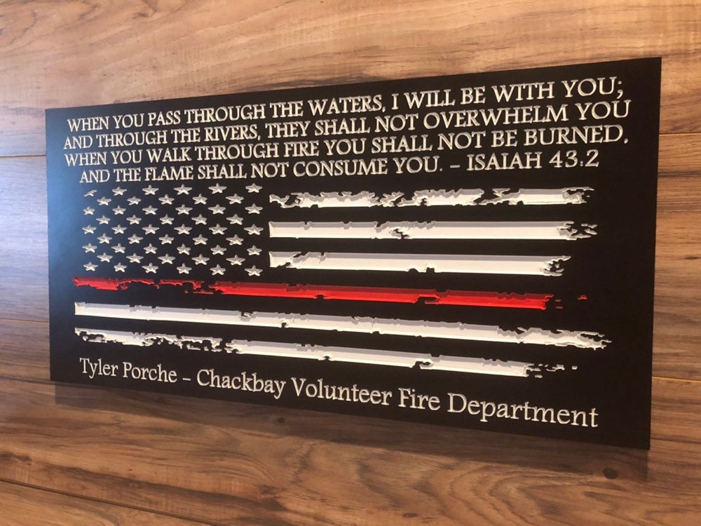 Personalized Firefighter Gift For Him with Firemans Image, Firefighter Sign, Firefighter Decor Thin Red Line American Flag
