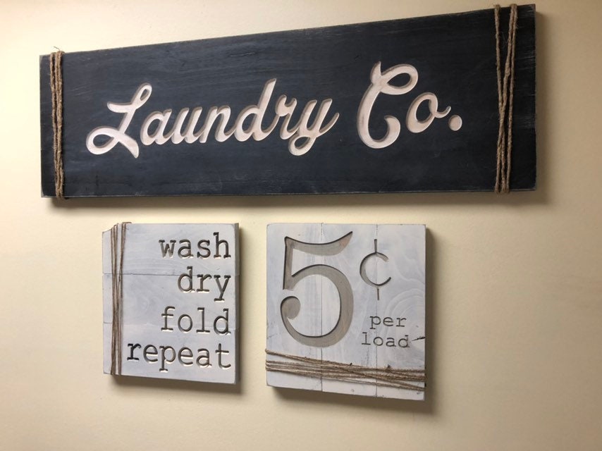 Laundry Room Decor Laundry Room Signs Wash Dry Fold Repeat Rustic Laundry Sign Set Shabby Chic Decor Reclaimed Wood Sign Farmhouse Sign