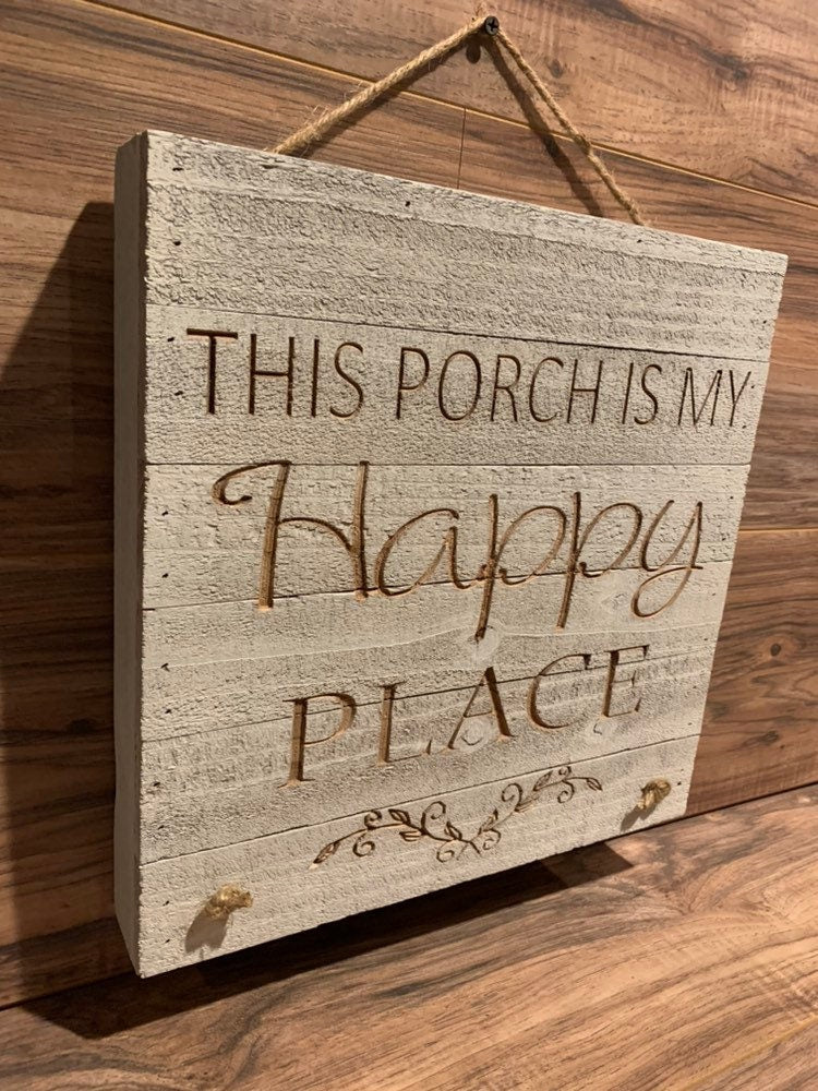 Porch, Happy Place,Farmhouse Sign, summer, Wedding gift. Wood signs, Shabby Chic, home decor, Birthday, Gift for Her, Wooden Sign