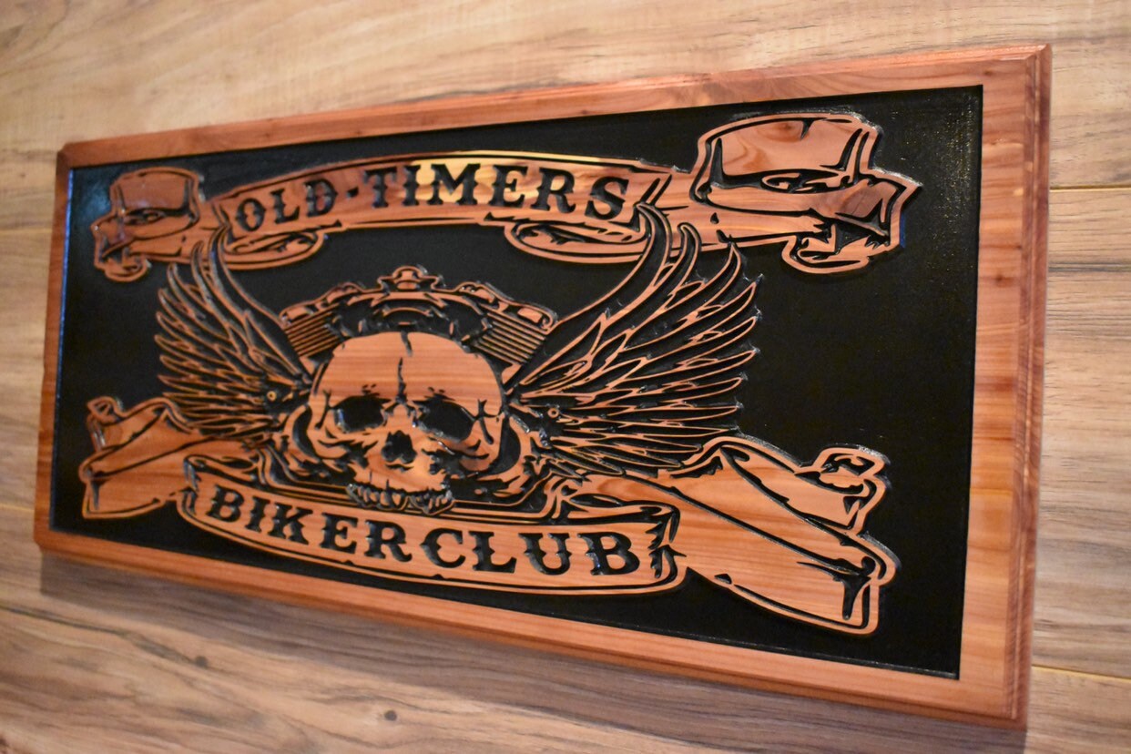 Personalized Skull Motorcycle Sign with Angel Wings for a Man Cave, Motorcycle Gifts, Family Name Sign, Home Decor