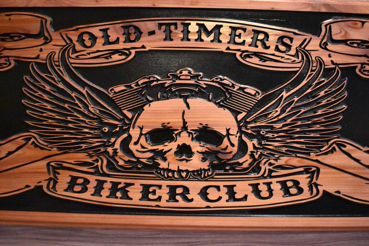 Personalized Skull Motorcycle Sign with Angel Wings for a Man Cave, Motorcycle Gifts, Family Name Sign, Home Decor