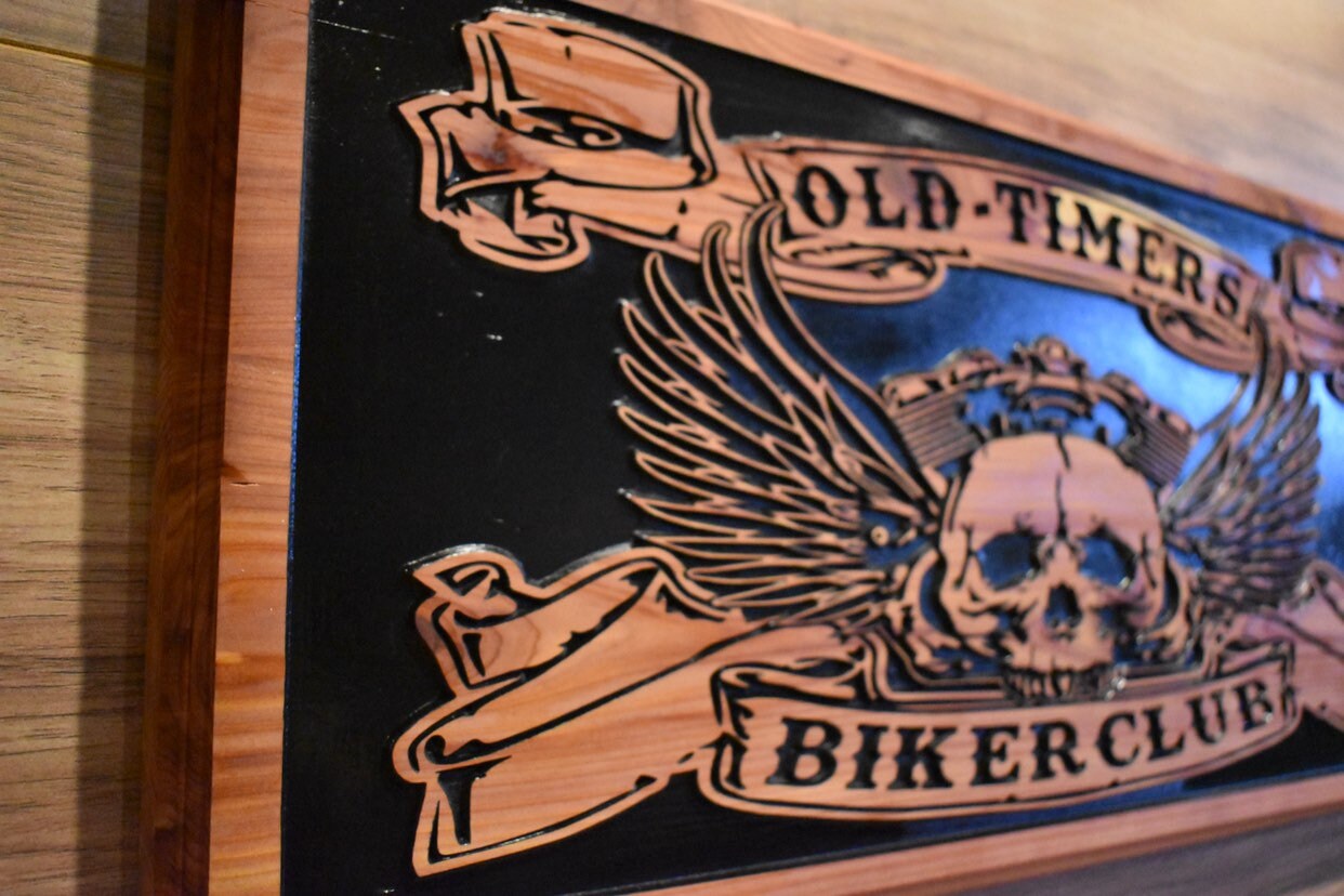 Personalized Skull Motorcycle Sign with Angel Wings for a Man Cave, Motorcycle Gifts, Family Name Sign, Home Decor