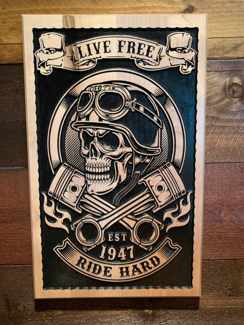 Personalized Skull Motorcycle Sign with Engine Pistons for a Man Cave, Motorcycle Gifts, Family Name Sign, Home Decor