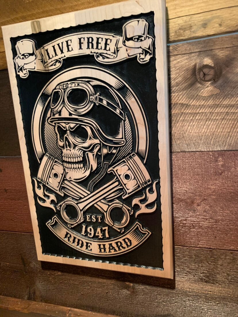 Personalized Skull Motorcycle Sign with Engine Pistons for a Man Cave, Motorcycle Gifts, Family Name Sign, Home Decor
