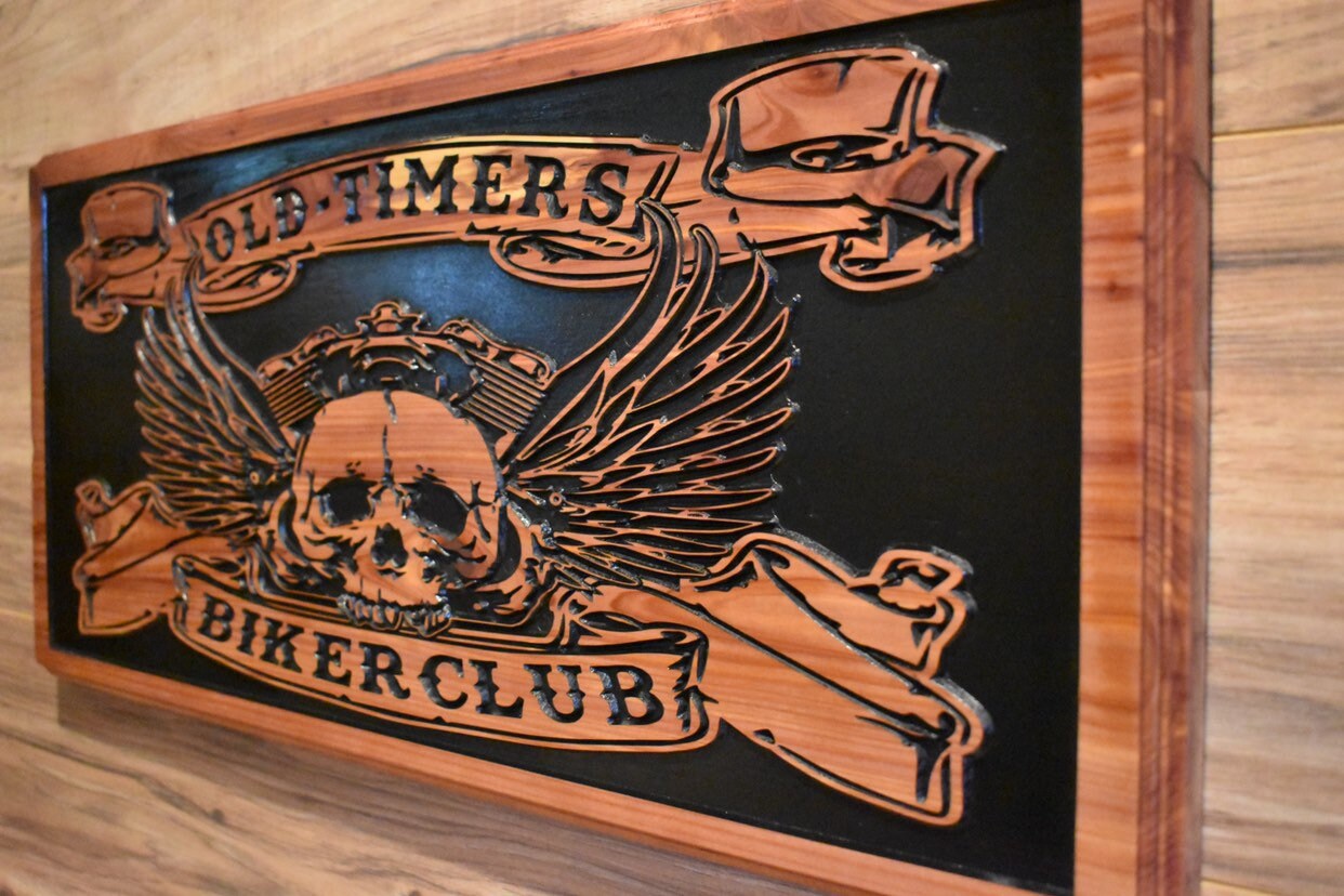 Personalized Skull Motorcycle Sign with Angel Wings for a Man Cave, Motorcycle Gifts, Family Name Sign, Home Decor