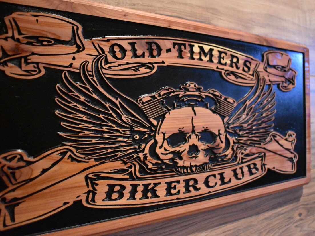Personalized Skull Motorcycle Sign with Angel Wings for a Man Cave, Motorcycle Gifts, Family Name Sign, Home Decor
