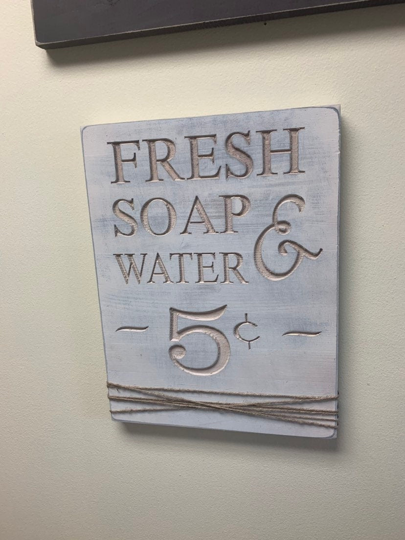 Powder Room Sign with Fresh Soap and Water, Bathroom Decor, Country Bathroom, Bathroom Sign, Farmhouse Decor, Half Bath Decor