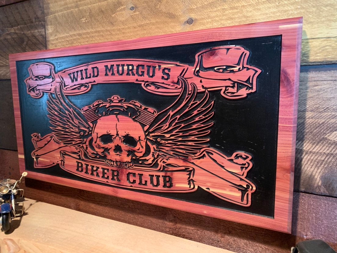 Personalized Skull Motorcycle Sign with Angel Wings for a Man Cave, Motorcycle Gifts, Family Name Sign, Home Decor