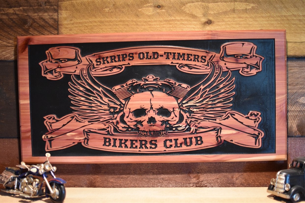 Personalized Skull Motorcycle Sign with Angel Wings for a Man Cave, Motorcycle Gifts, Family Name Sign, Home Decor