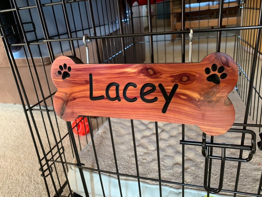 Custom Dog Bone Shaped Dog Name Tags, Personalized Pet Name Tag, Personalized Dog Name Sign, Carved Wood Signs