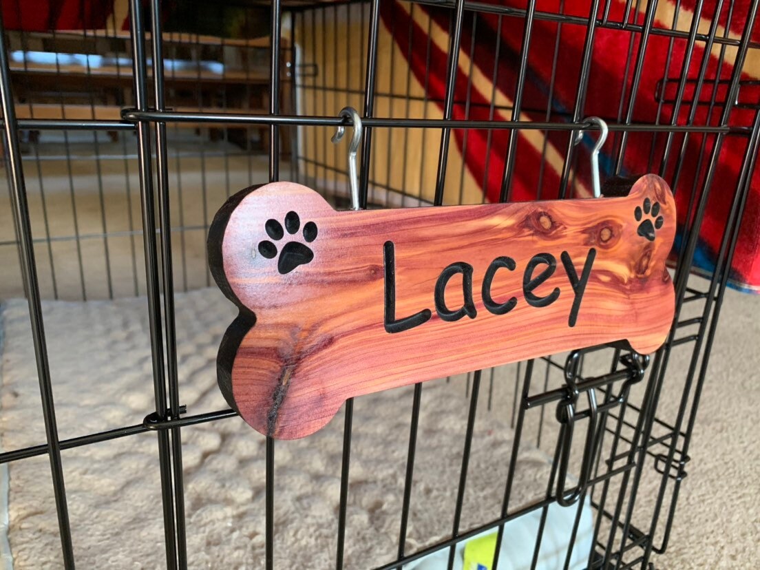 Custom Dog Bone Shaped Dog Name Tags, Personalized Pet Name Tag, Personalized Dog Name Sign, Carved Wood Signs