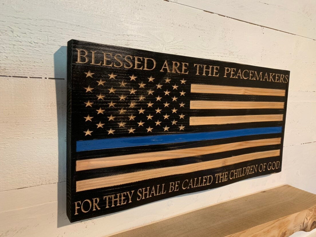 Personalized Peacemaker Police Officer Gifts Police Sign Rustic Thin Blue Line American Flag Home Decor Fathers Day Christmas Graduation