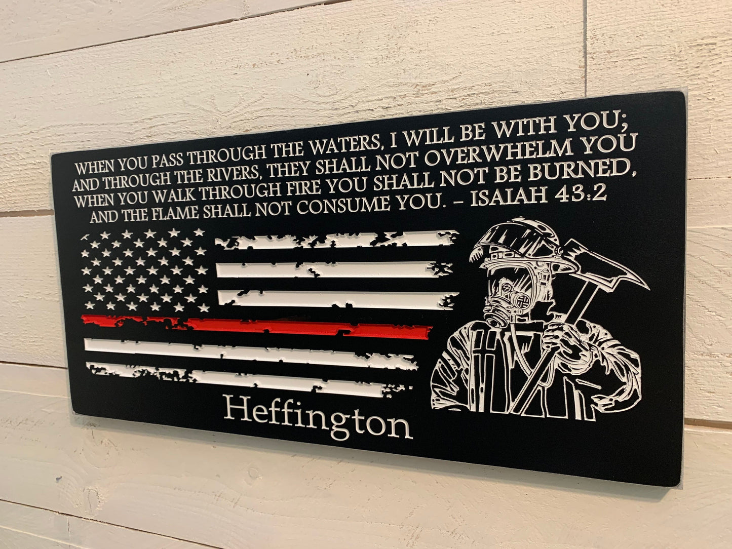 Personalized Firefighter Gift For Him with Firemans Image, Firefighter Sign, Firefighter Decor Thin Red Line American Flag