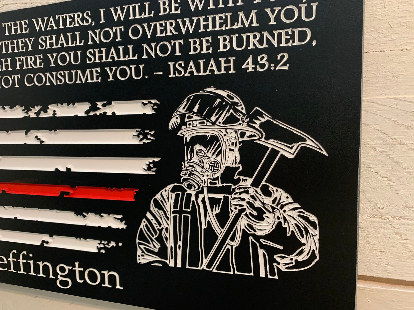 Personalized Firefighter Gift For Him with Firemans Image, Firefighter Sign, Firefighter Decor Thin Red Line American Flag