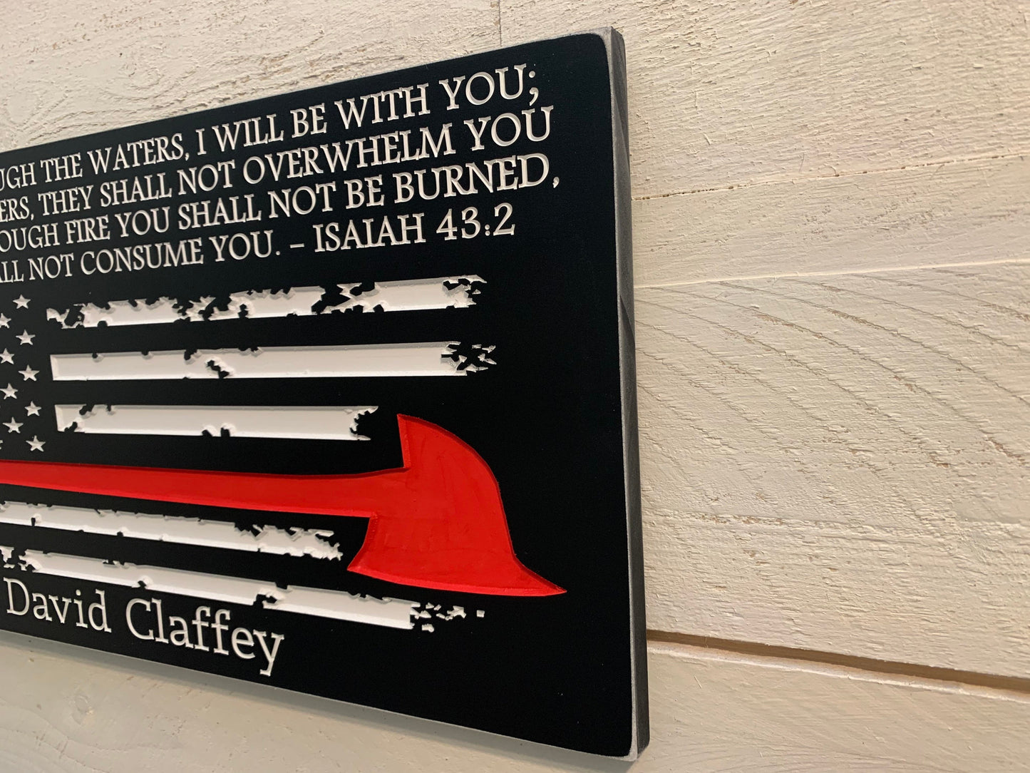 Personalized Firefighter Gift For Him with Axe Stripe, Firefighter Sign, Firefighter Decor Thin Red Line American Flag