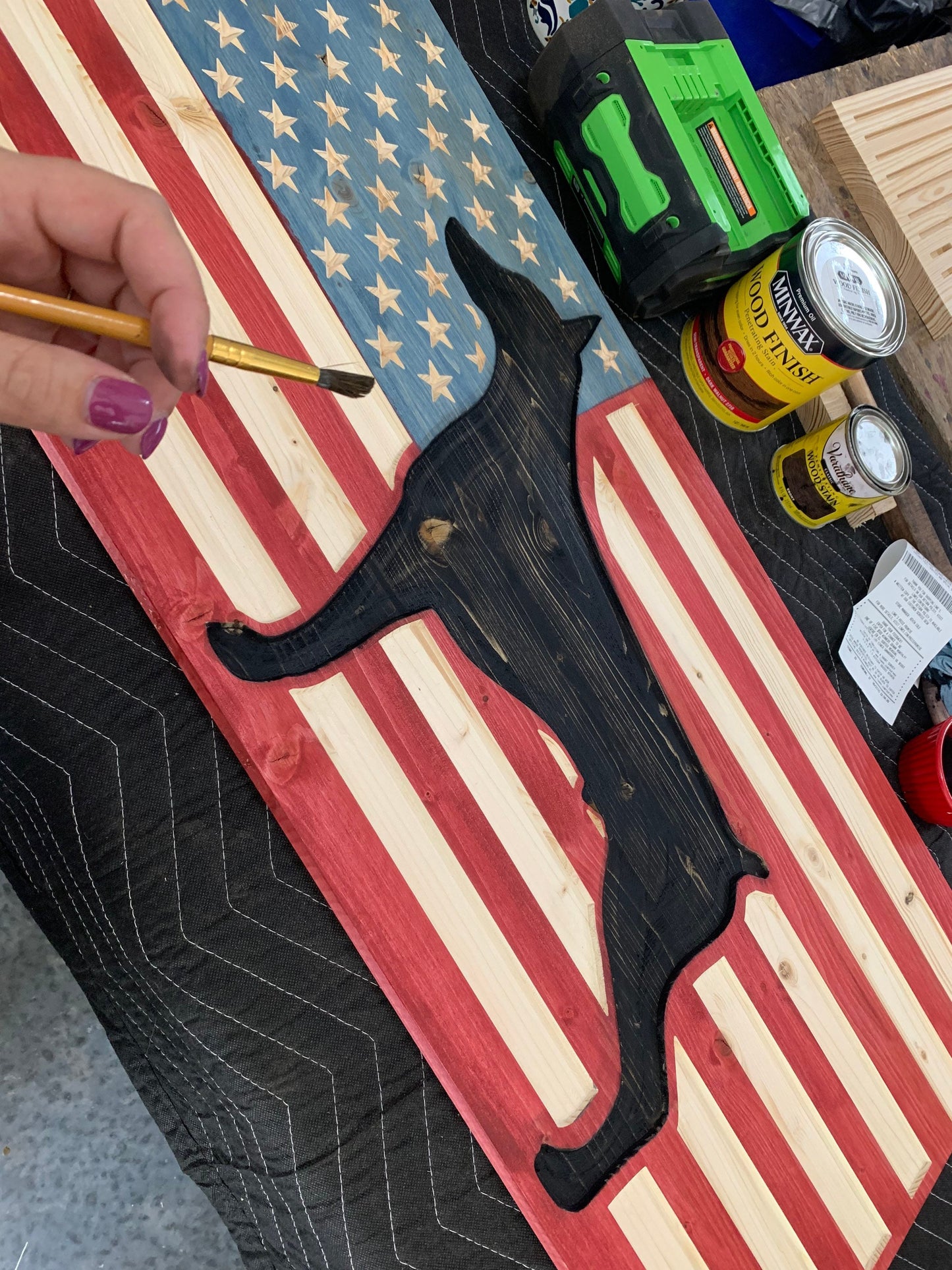 Personalized Carved American Flag with Doberman sign, Rustic American Flag, Distressed Wooden Flag, K-9