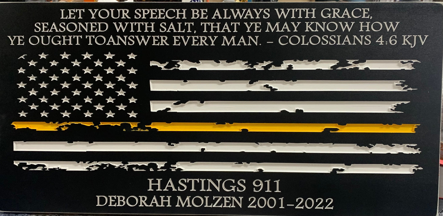 Personalized 911 Dispatcher Firefighter Gift Christmas Custom Sign Rustic Home Decor Thin Yellow Line American Flag Mothers Fathers Day