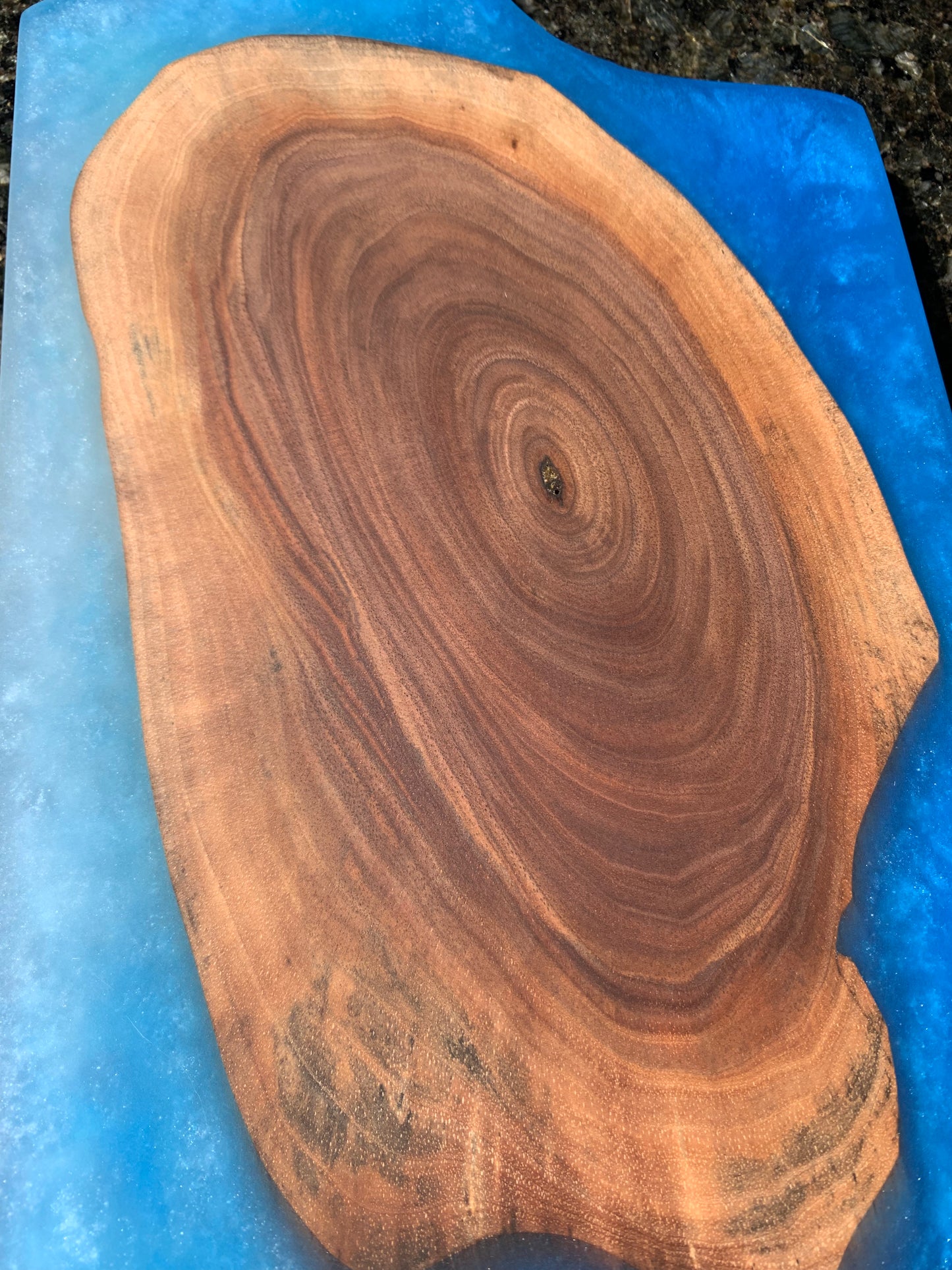 Walnut and blue epoxy charcuterie board