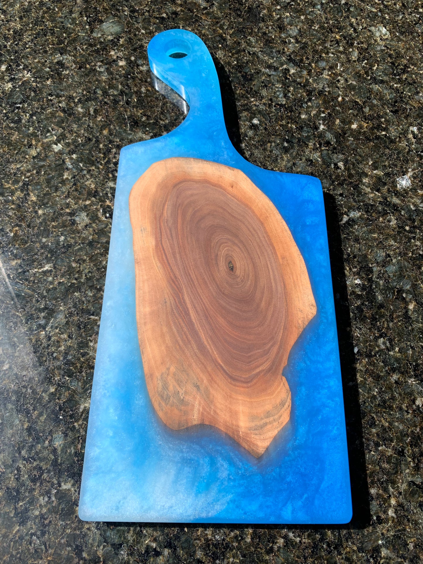 Walnut and blue epoxy charcuterie board