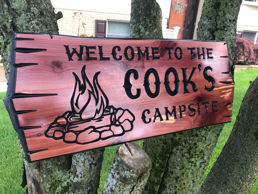 Personalized Cabin Retreat Sign Wooden Signs House Camp Sign Custom Outdoor Name Signs Custom Wood Signs Family Name Sign Campfire RV Sign