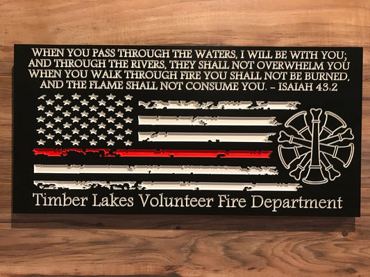 Personalized Firefighter Gift For Him, Custom Sign, Firefighter Sign, Firefighter Decor Thin Red Line American Flag