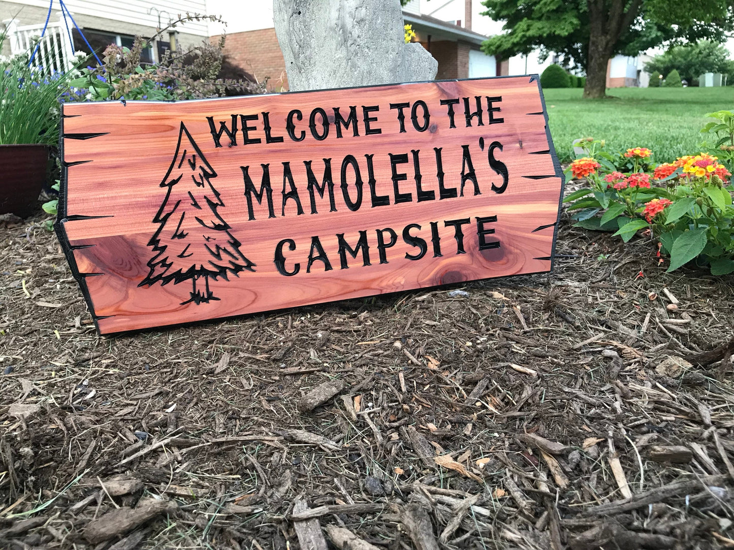 Personalized Carved Cedar Wood Camping Sign, Family Name Sign with Tree Image, Carved Wood Signs for Fathers Day Gift for him, RV Sign