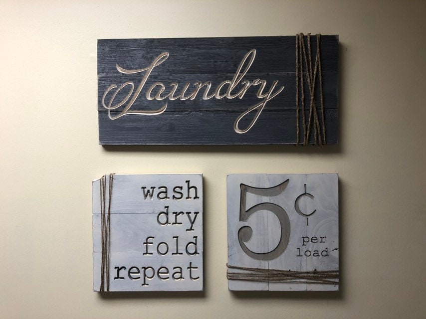 Laundry Room Decor Laundry Room Signs Wash Dry Fold Repeat Rustic Laundry Sign Set Shabby Chic Decor Reclaimed Wood Sign Farmhouse Sign