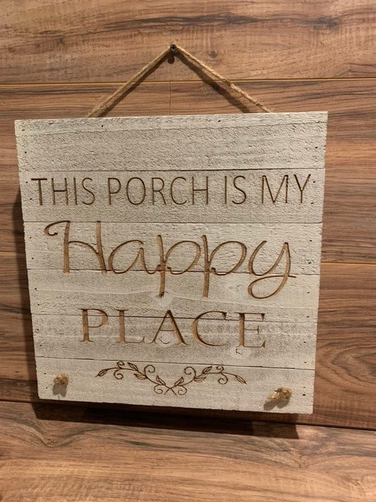 Porch, Happy Place,Farmhouse Sign, summer, Wedding gift. Wood signs, Shabby Chic, home decor, Birthday, Gift for Her, Wooden Sign