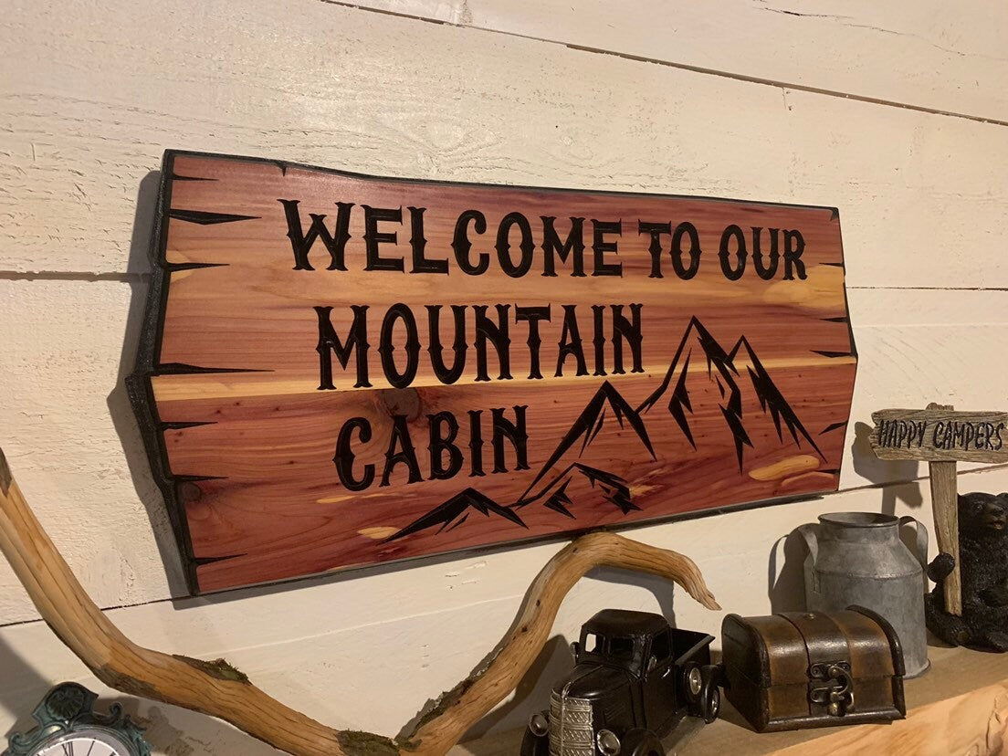 Personalized Cabin Retreat Sign Wooden Signs House Camp Sign Custom Outdoor Name Signs Custom Wood Signs Family Name Sign Mountains RV Sign