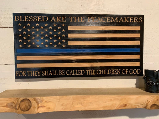 Peacemaker Police Officer Gifts Police Sign Rustic Thin Blue Line American Flag Home Decor Anniversary Fathers Day Christmas Graduation