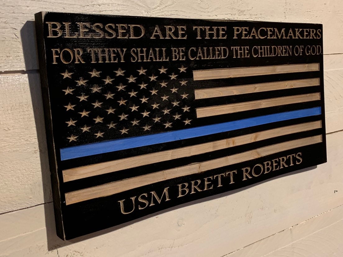 Personalized Peacemaker Police Officer Gifts Police Sign Rustic Thin Blue Line American Flag Home Decor Fathers Day Christmas Graduation