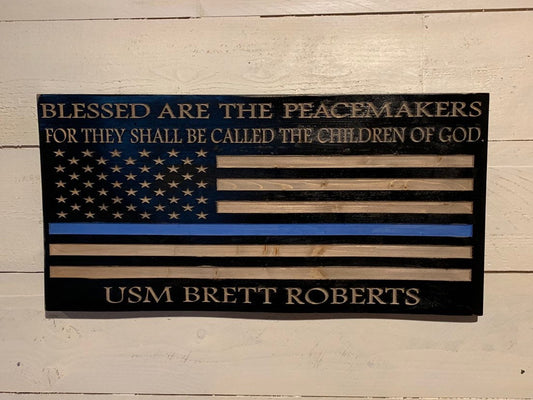 Personalized Peacemaker Police Officer Gifts Police Sign Rustic Thin Blue Line American Flag Home Decor Fathers Day Christmas Graduation