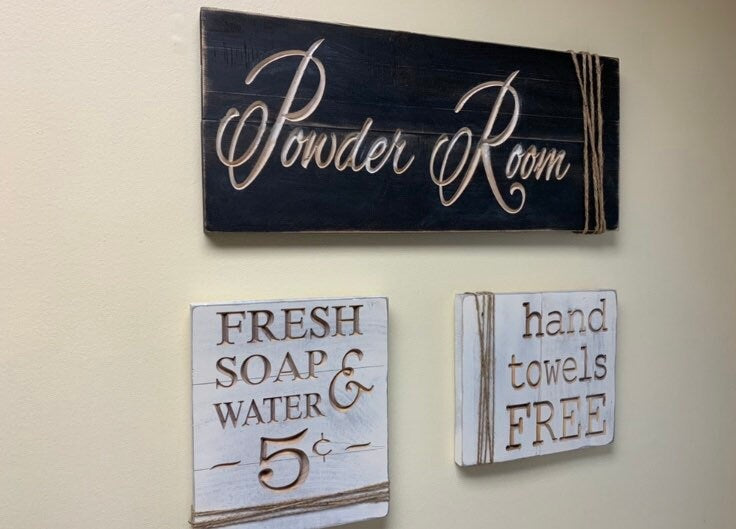 Powder Room Sign with Fresh Soap and Water, Bathroom Decor, Country Bathroom, Bathroom Sign, Farmhouse Decor, Half Bath Decor