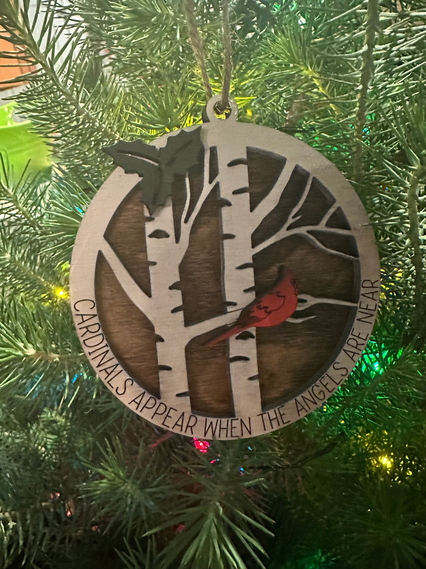 Cardinal Birch Tree Christmas Ornament