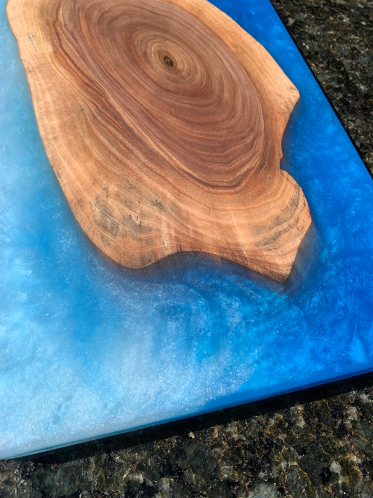 Walnut and blue epoxy charcuterie board